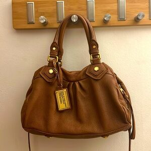 Marc Jacobs Classic Q Baby Brown Leather Satchel purse with gold metal accents